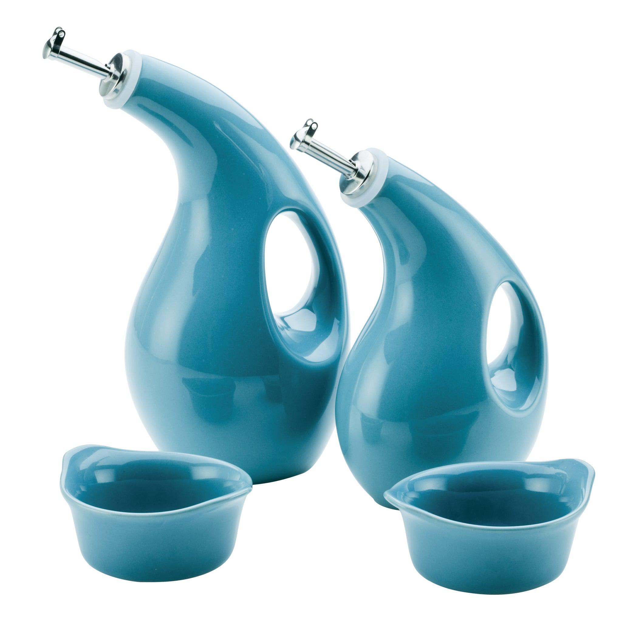 EVOO Bottle and Ramekin Dipper Set | Agave Blue